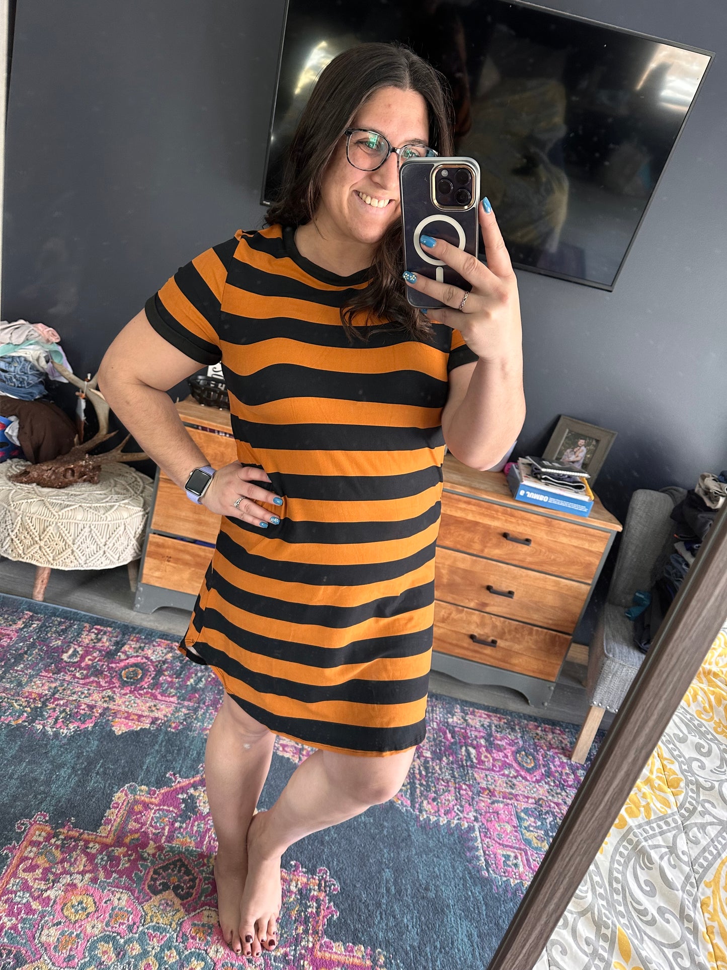 Caramel & Black Stripe Tshirt Dress