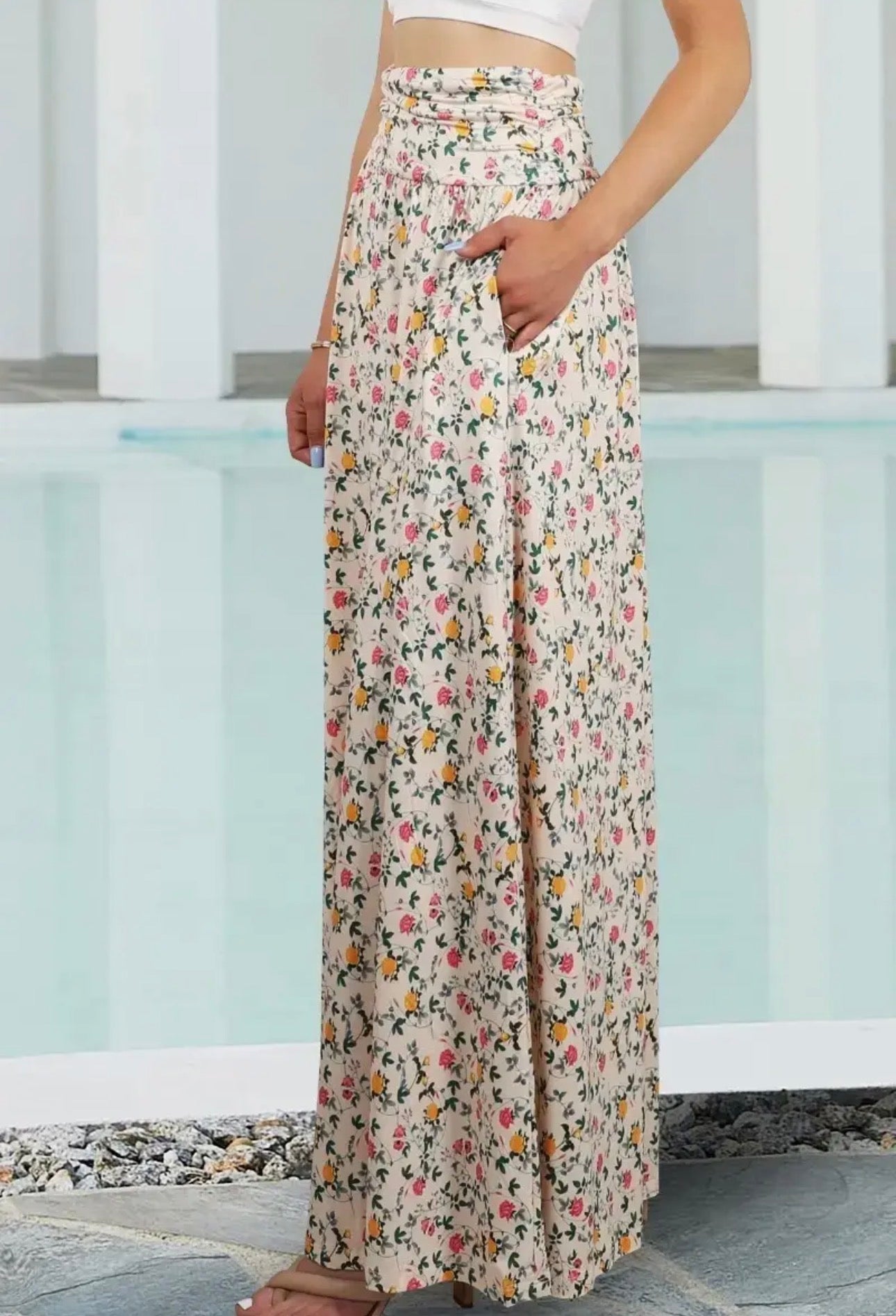 Ivory Floral Maxi Skirt