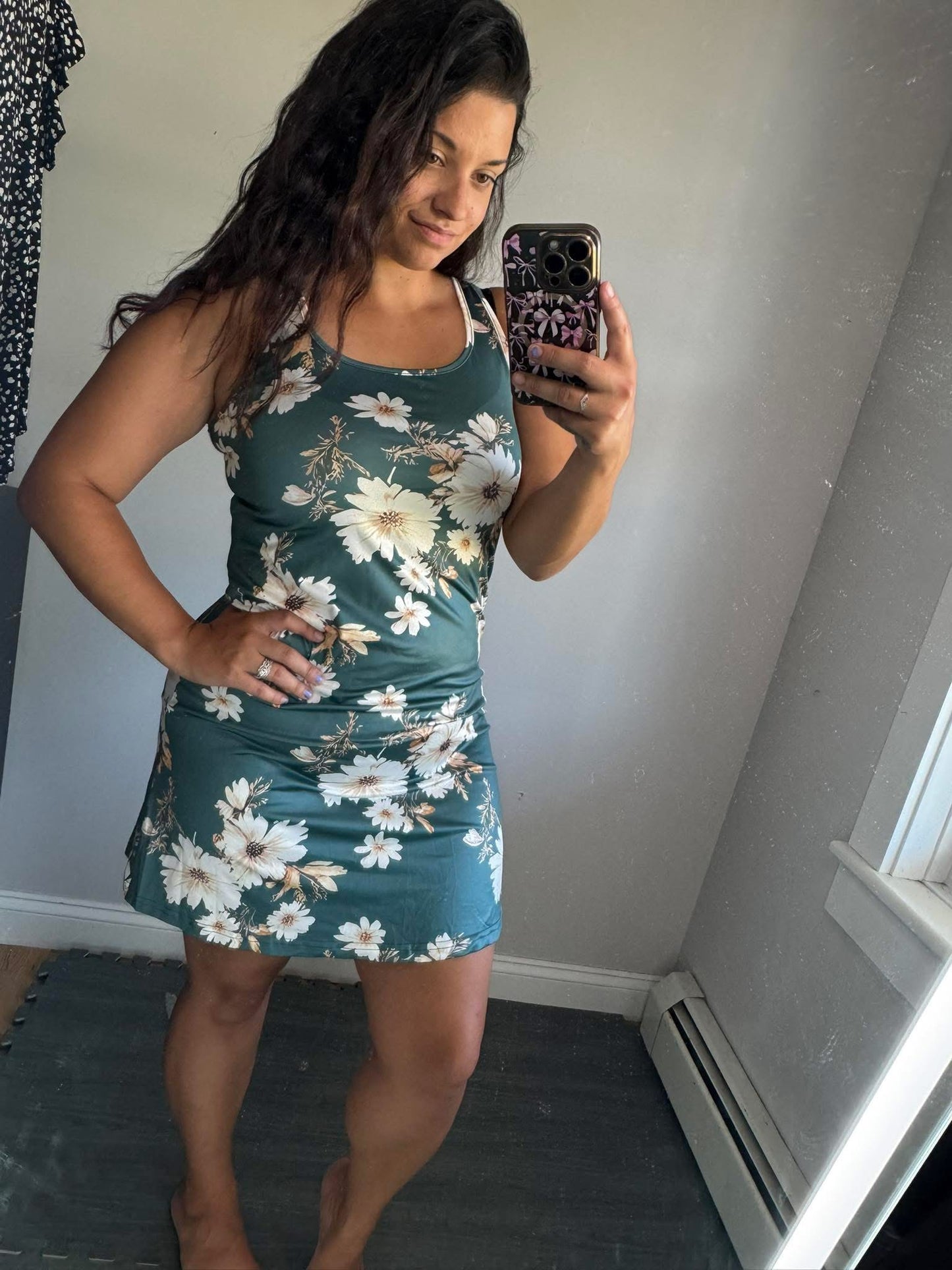 Green floral bodycon dress