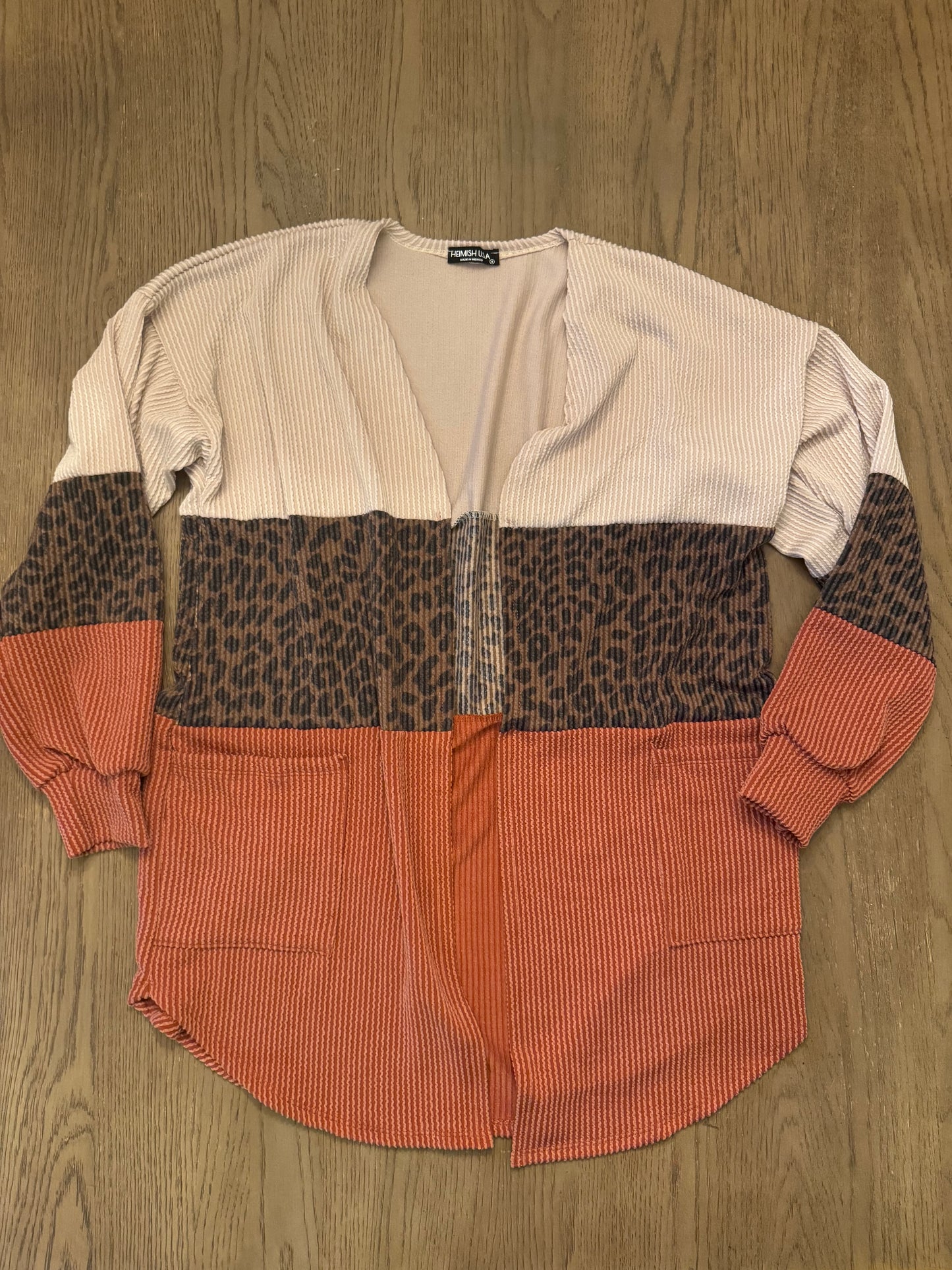 Rust/ cheetah/ cream colorblock cardigan