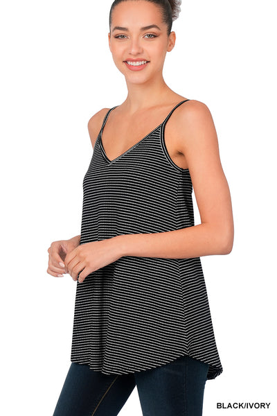 Black/ivory striped reversible tank
