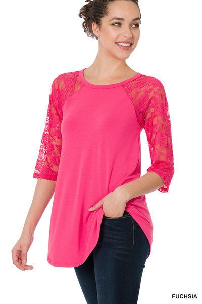 Magenta lace sleeve top