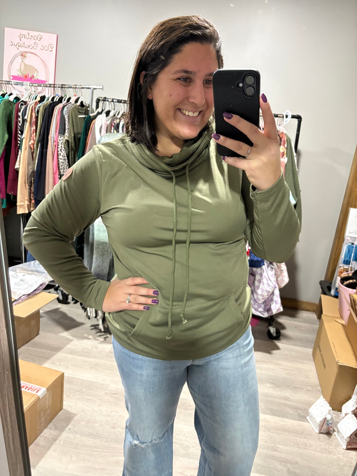 Olive Funnel neck Sweatshirt
