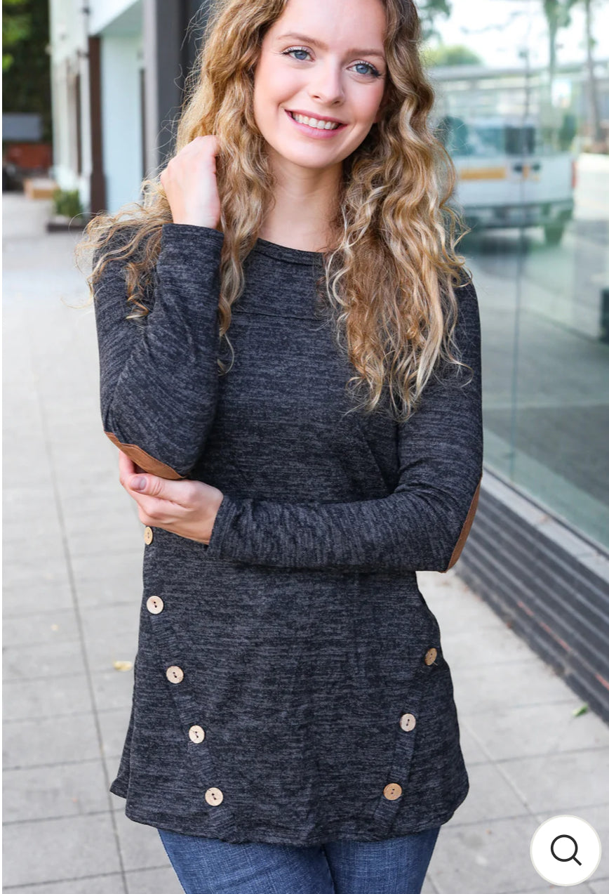 Black hacci button long sleeve