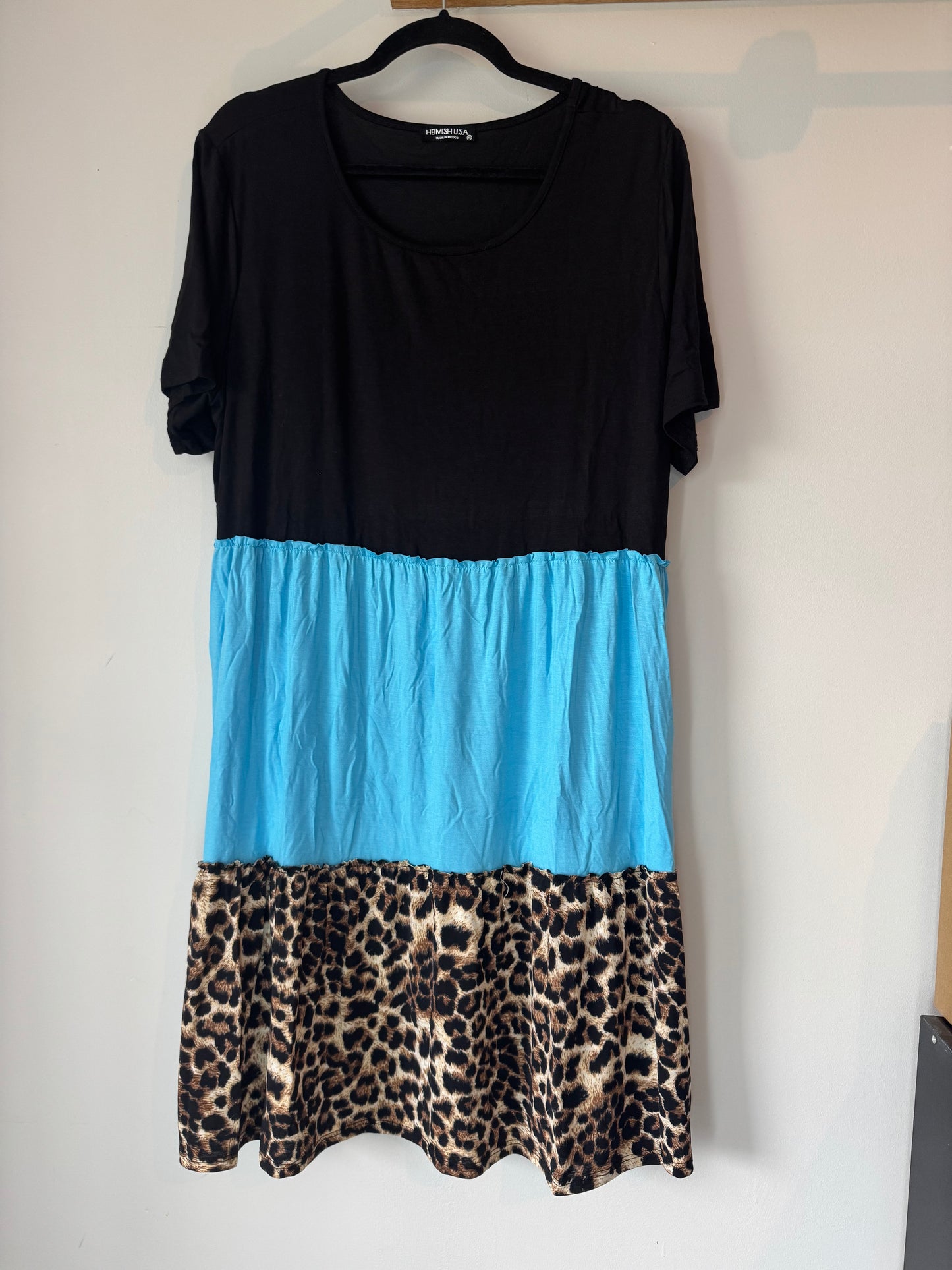 Black/blue/cheetah colorblock dress