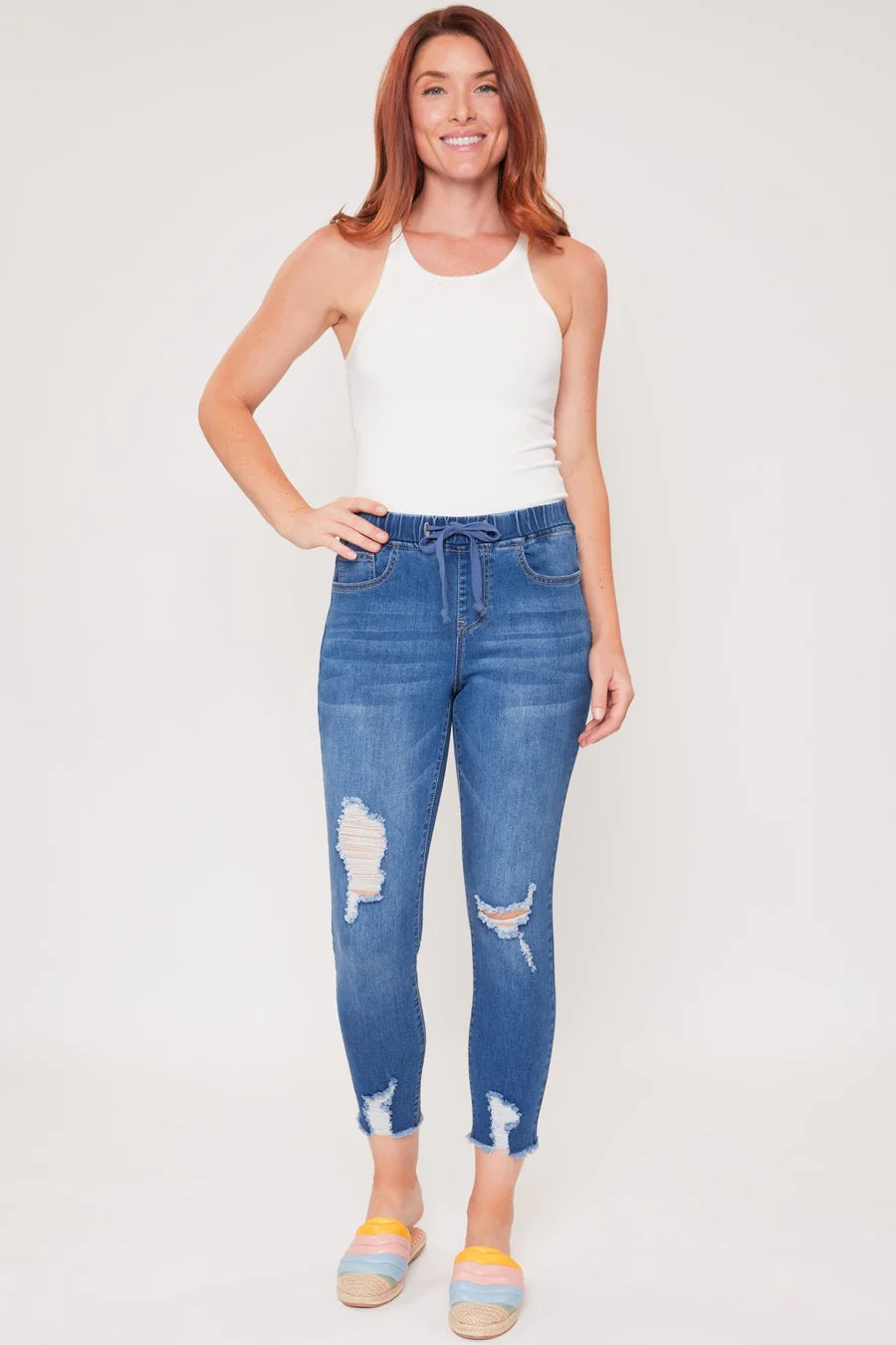 Distress jean jogger