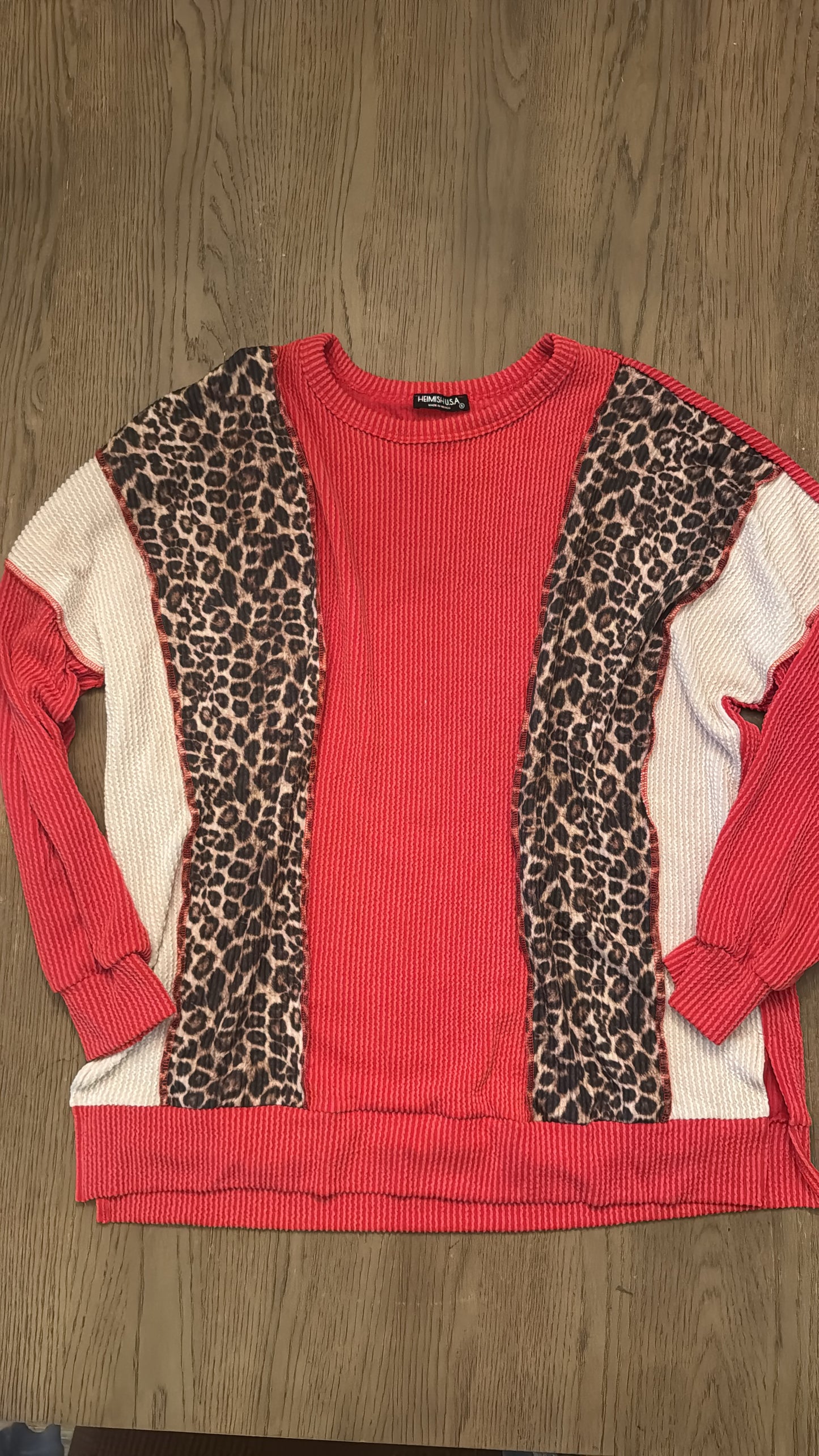 Red/cream/ cheetah ribbed long sleeve