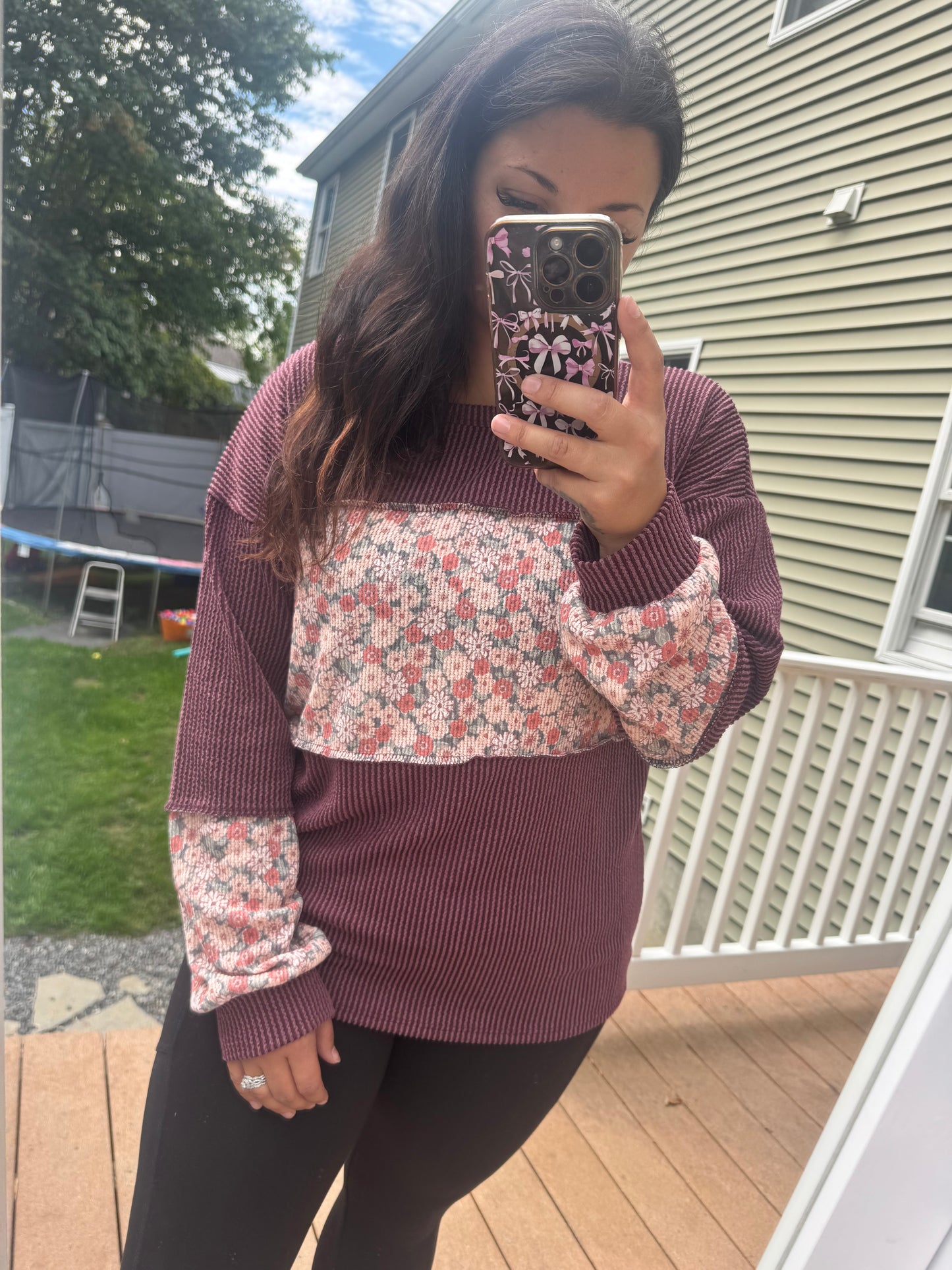 Burgundy floral long sleeve