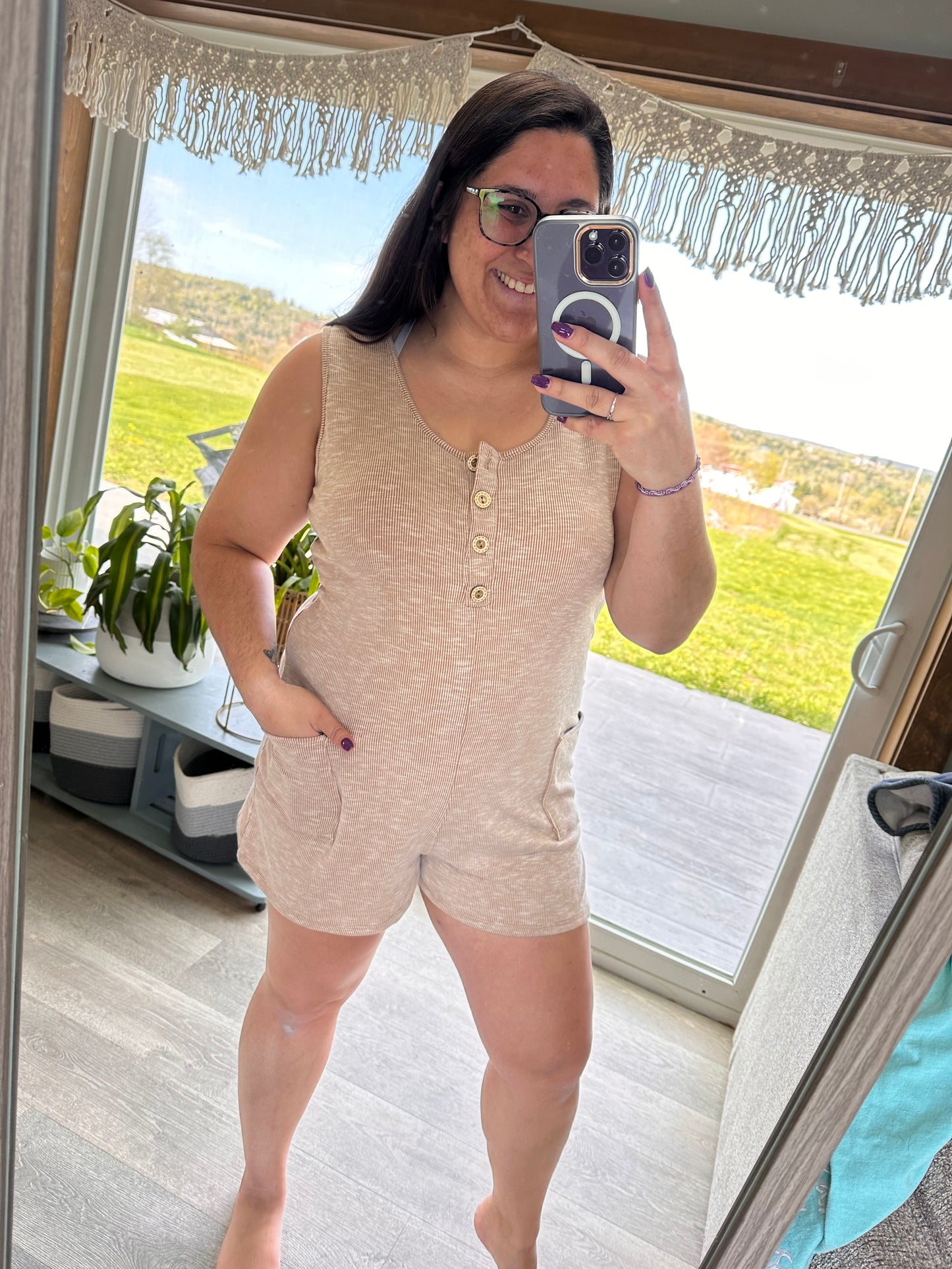 Tan Button Romper