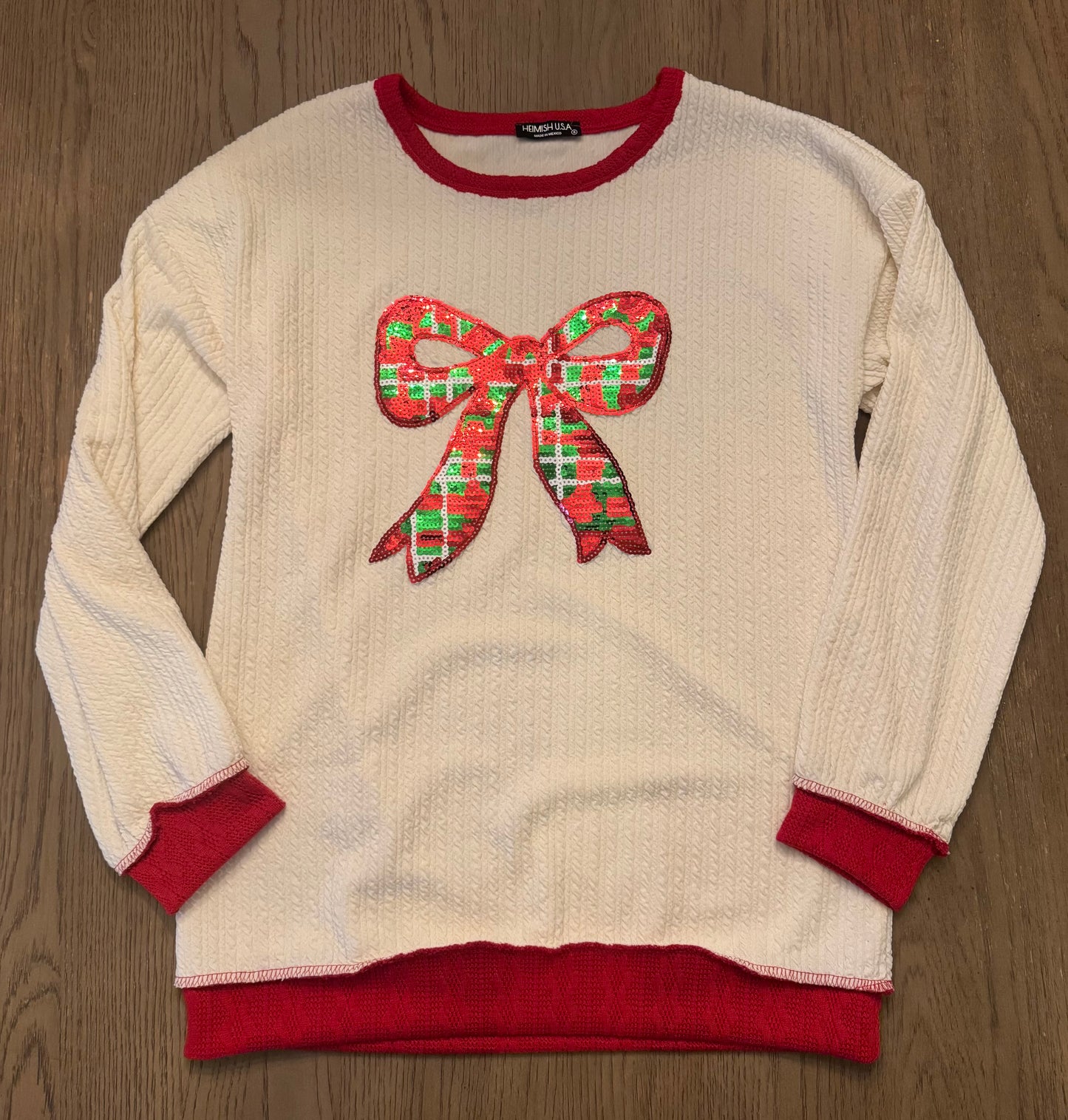 Cream bow sequin top