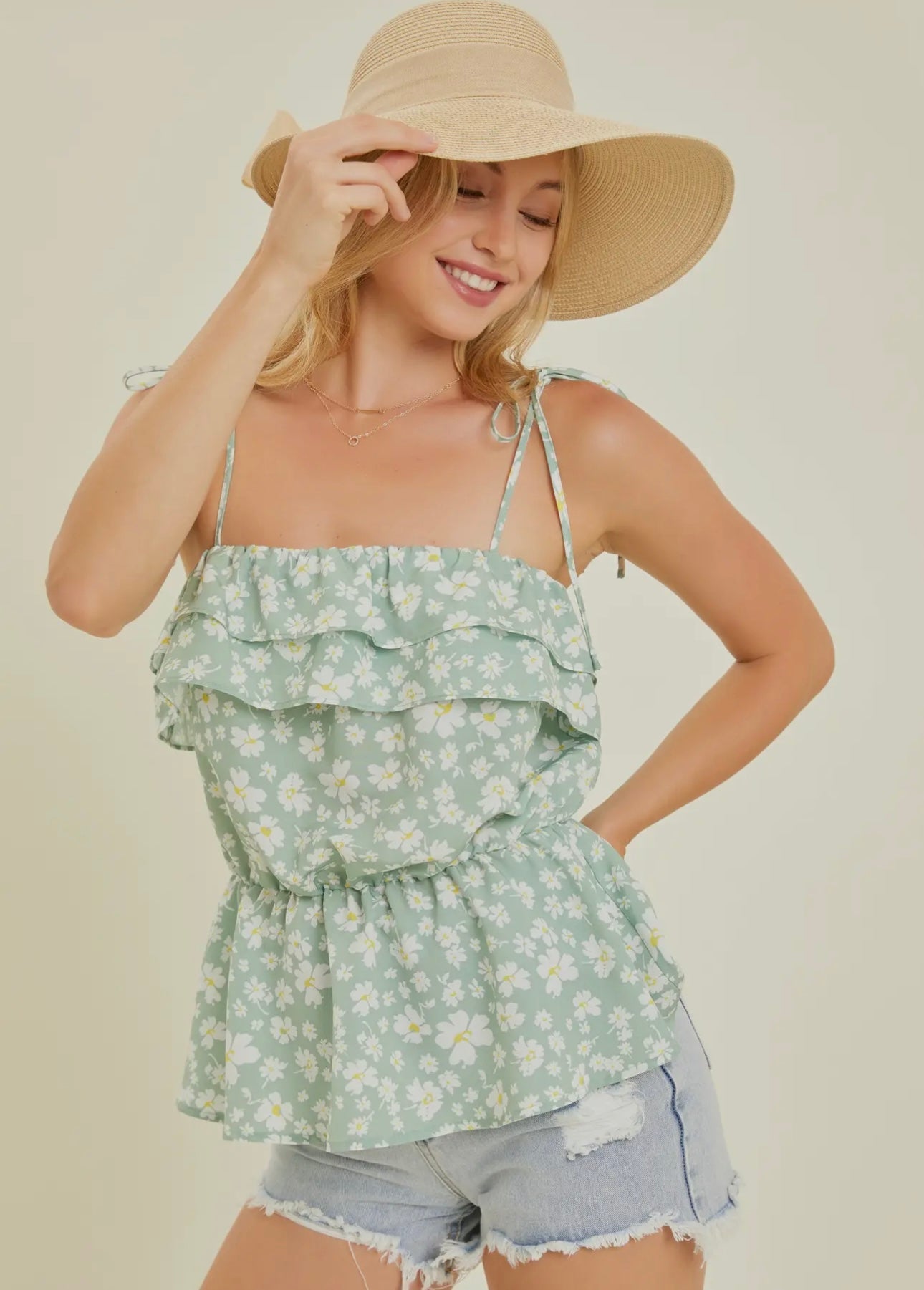 Floral Flutter Tie Tank