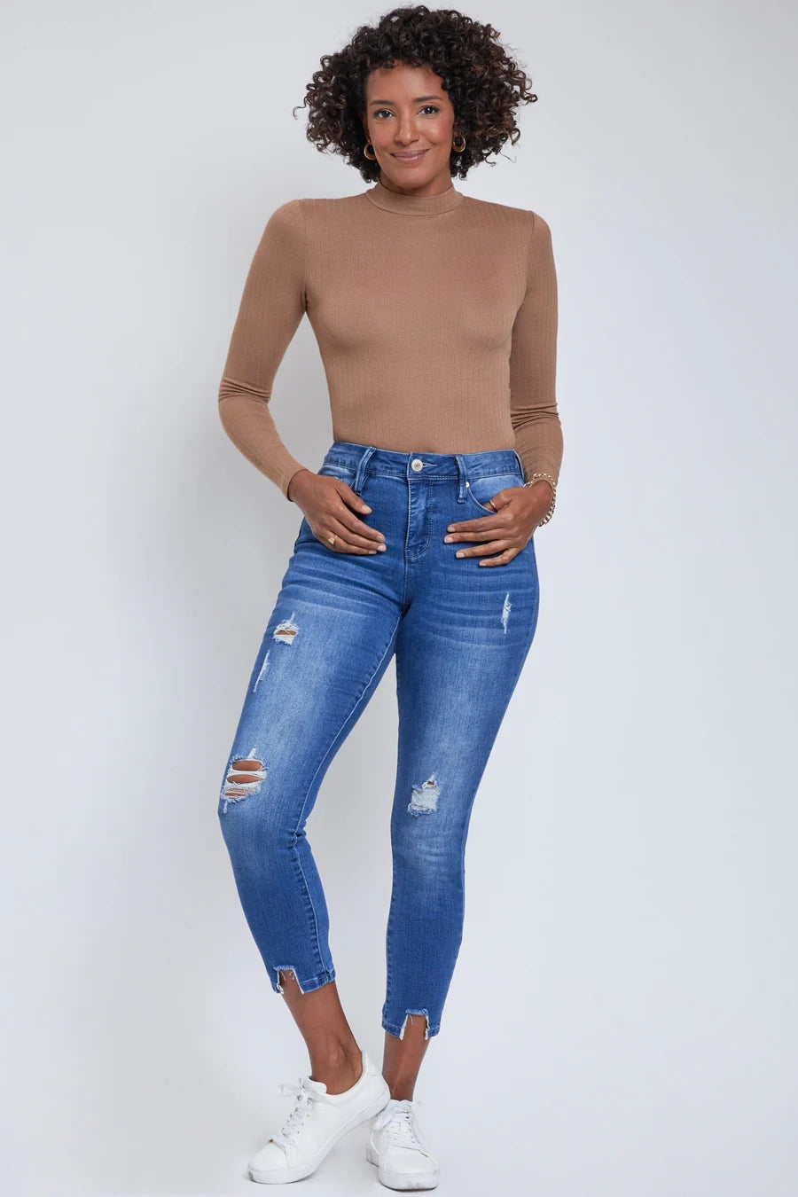 YMI high rise distressed hem jeans