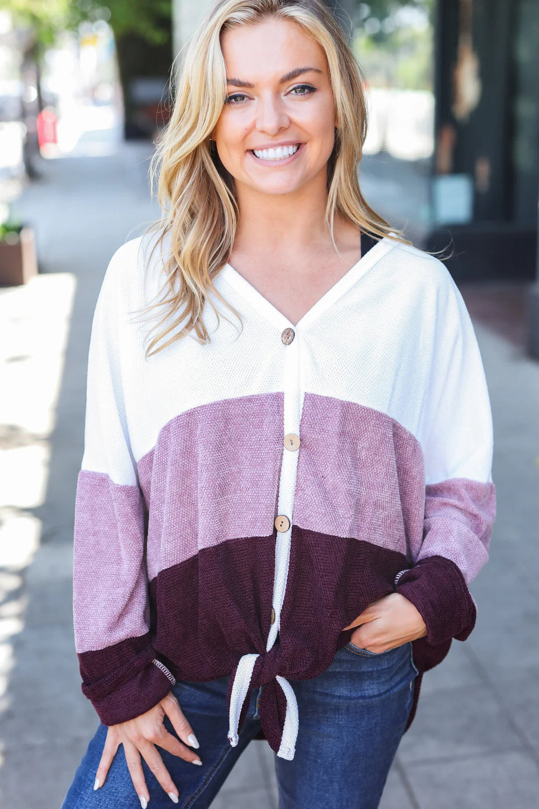 Plum Color Block Long Sleeve