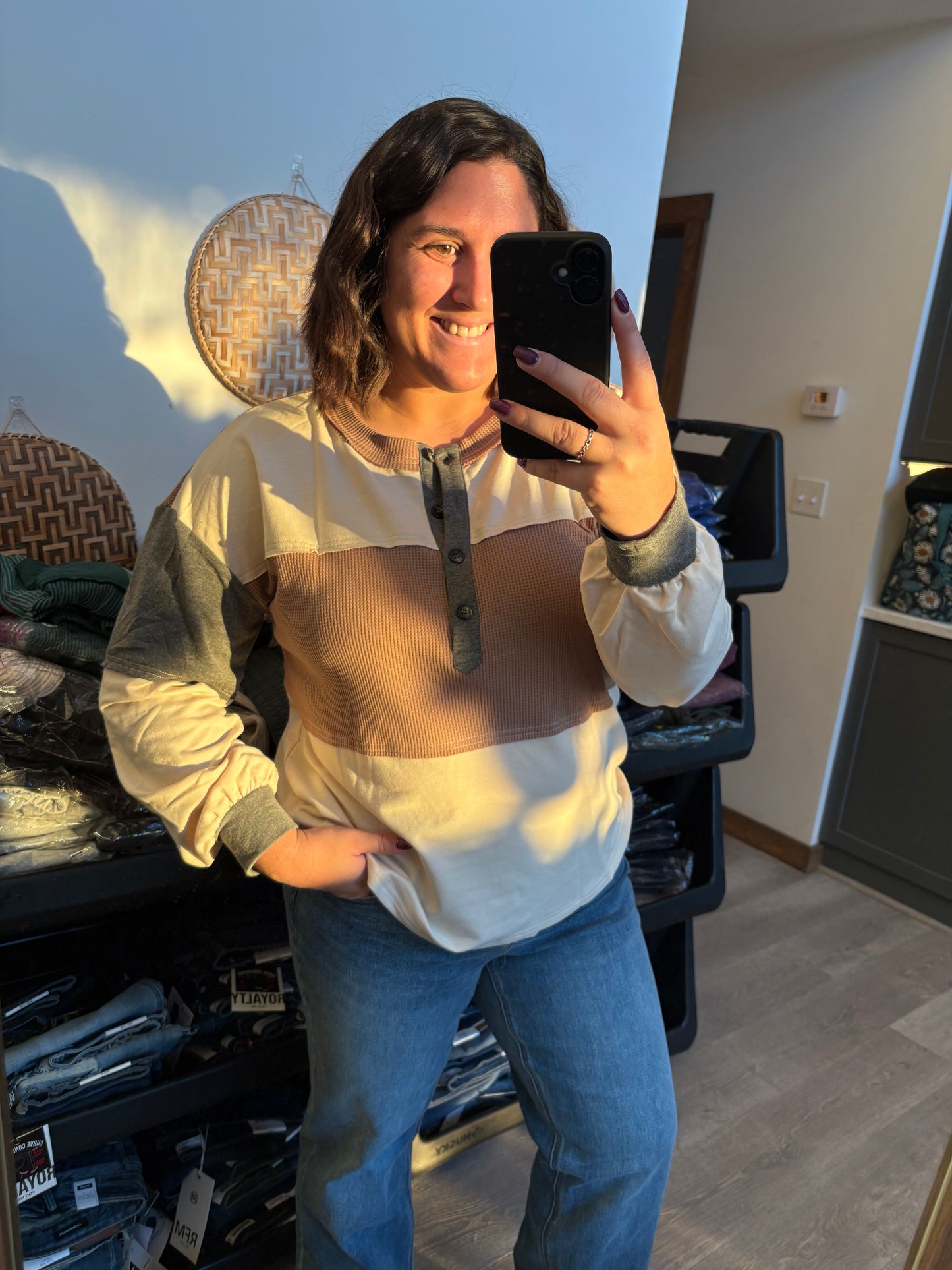 Khaki color block long sleeve