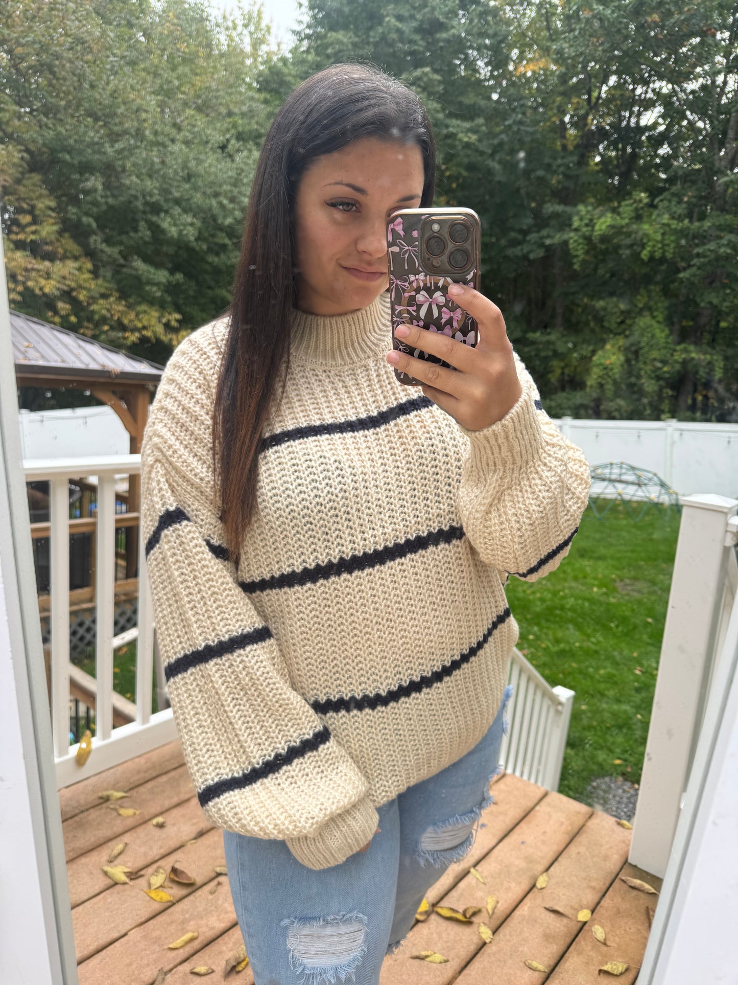Taupe stripe knit sweater