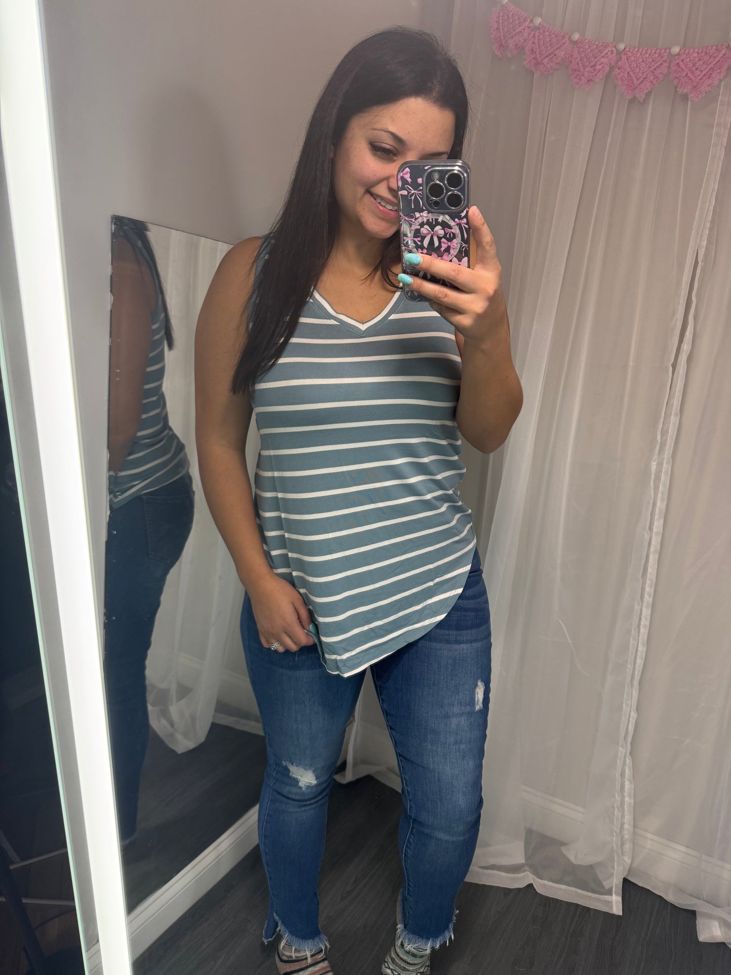 Blue/ grey striped tank