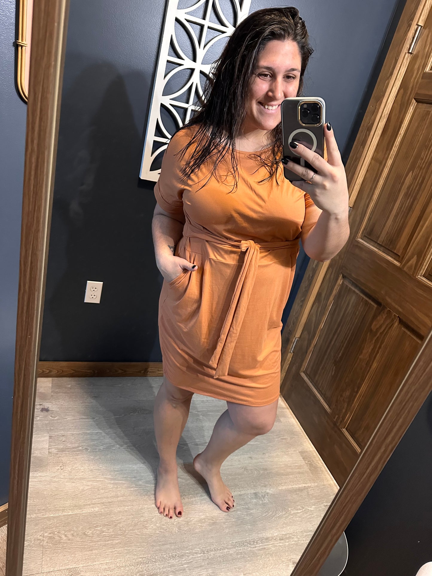 Almond Tie Waist Dress