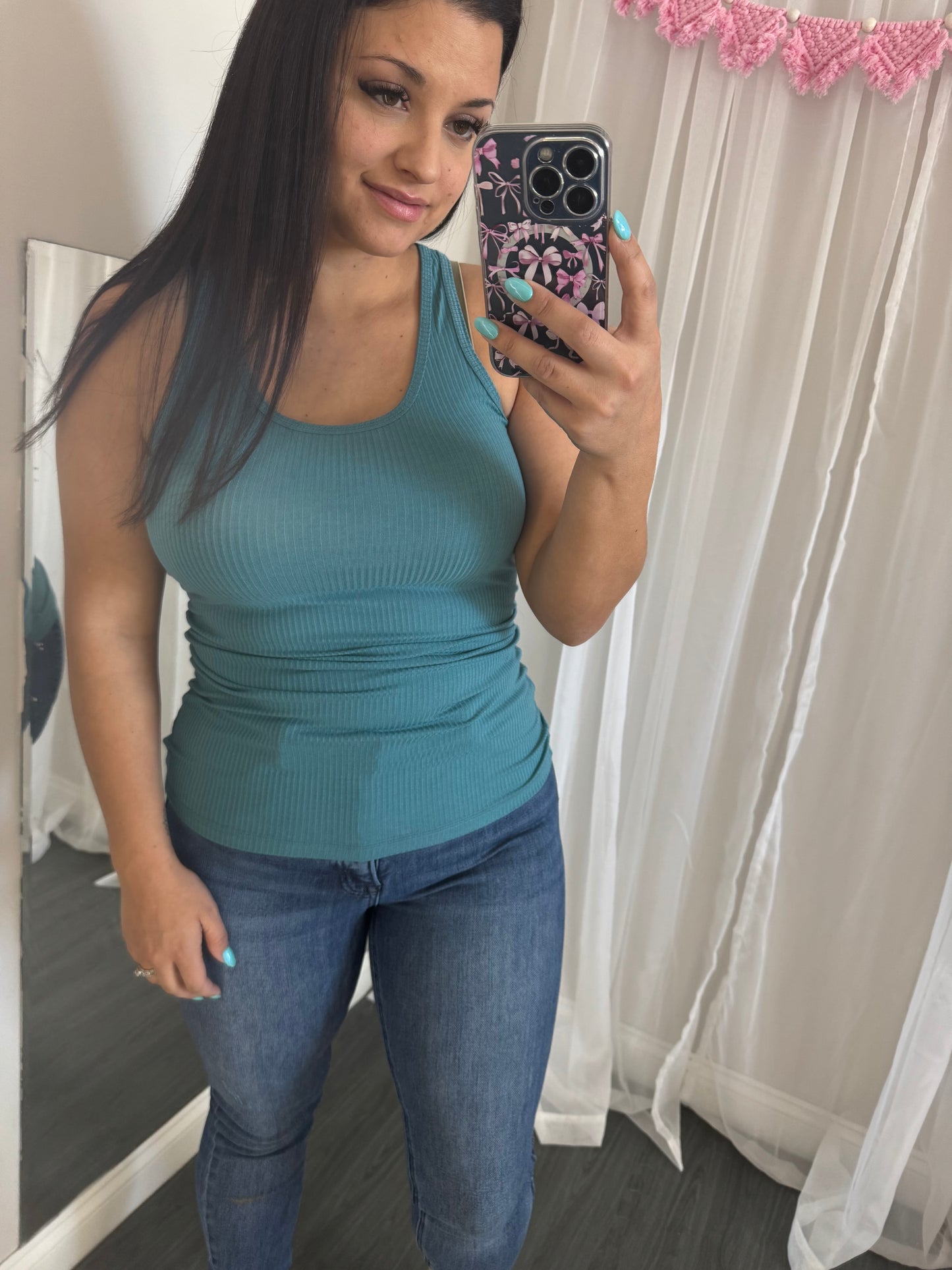Blue grey ribbed tank
