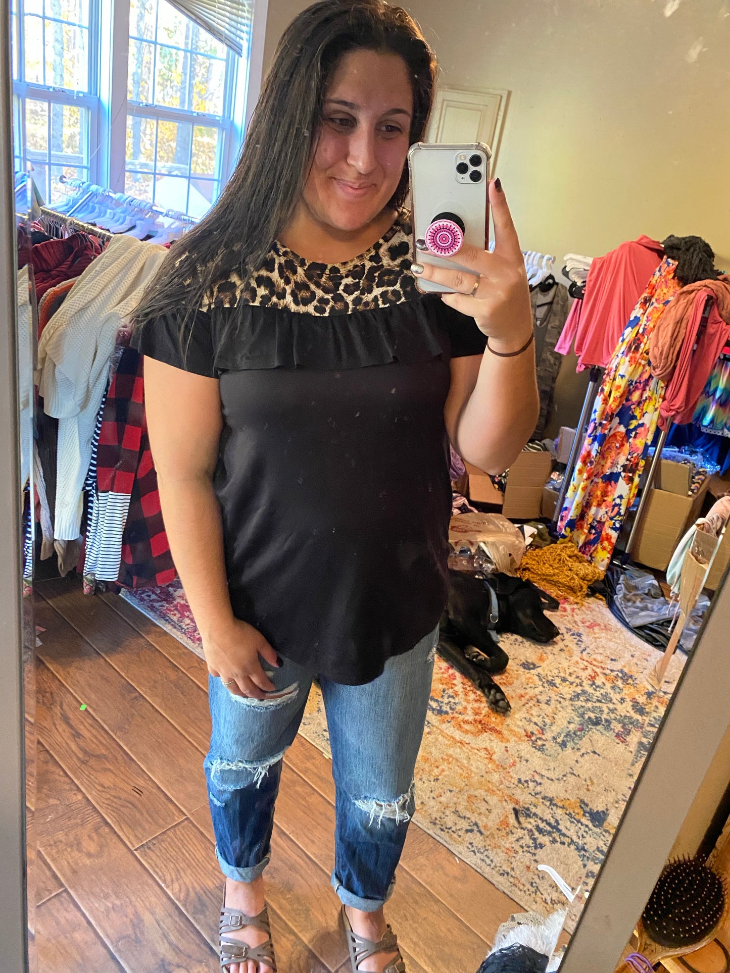 Cheetah ruffle top