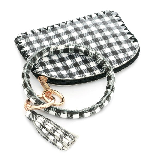 Black & White Plaid Wristlet