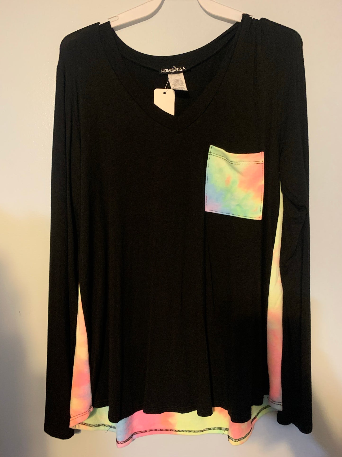 Black tie dye pocket long sleeve