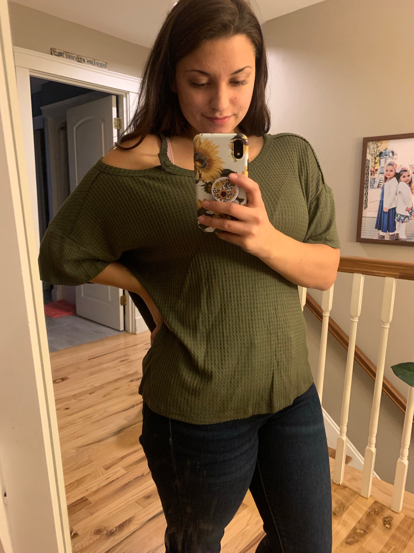 Olive thermal cold shoulder top