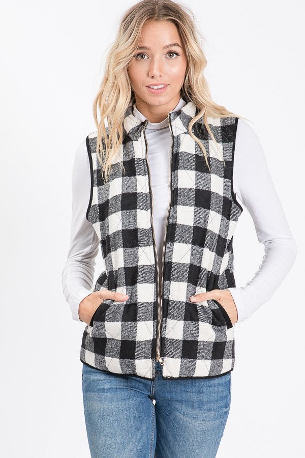 Ivory/black buffalo plaid vest