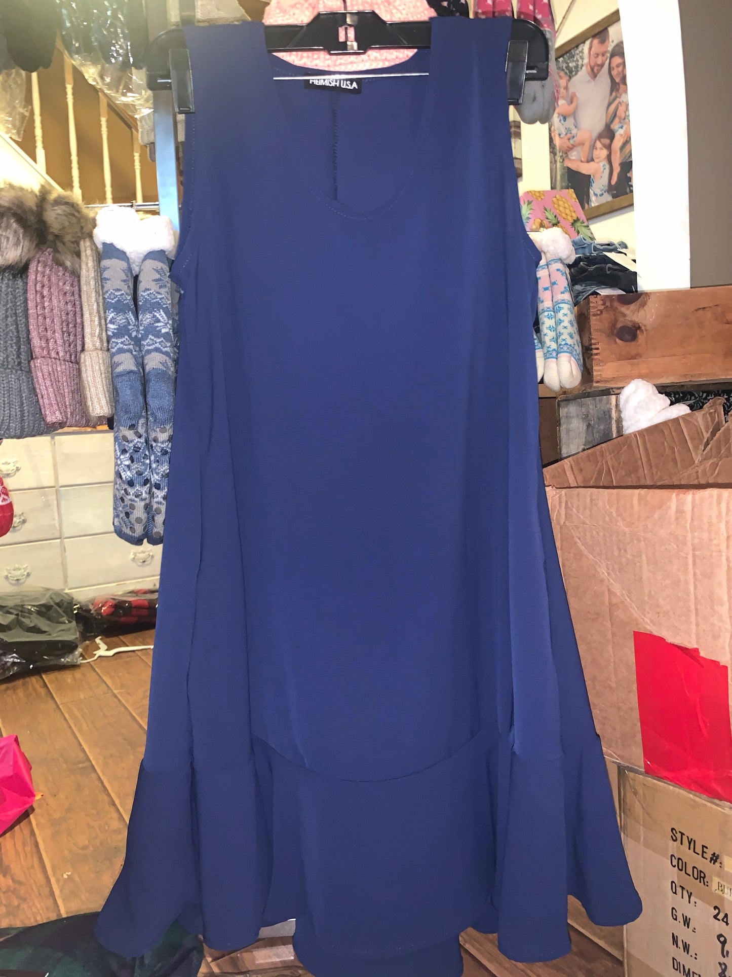 Navy ruffle tank dress