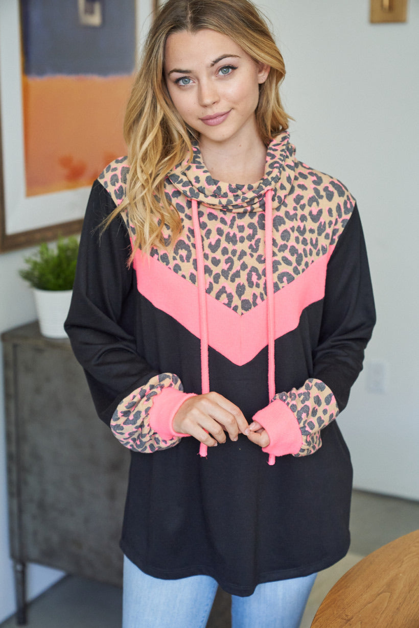 Pink Cheetah Cowl Sweater