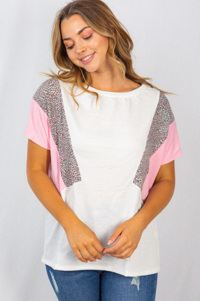 Pink Cheetah Striped Sleeve Top