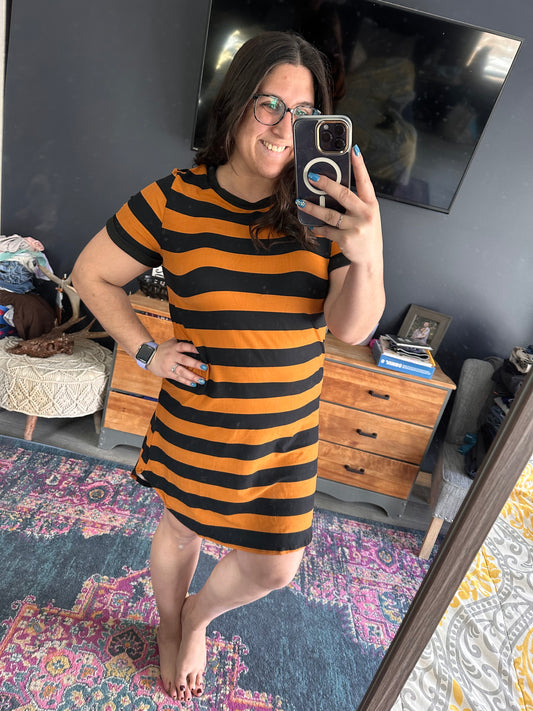 Caramel & Black Stripe Tshirt Dress