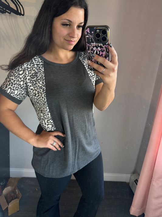 Charcoal cheetah sleeve top