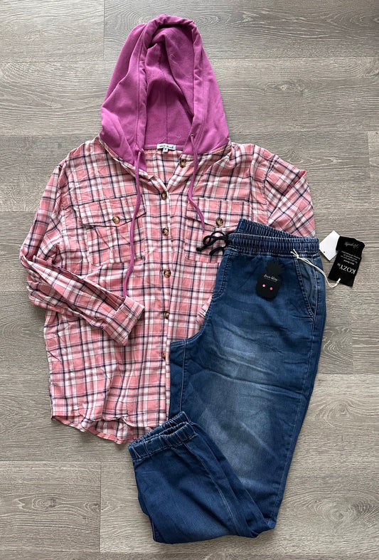 Pink Hooded Flannel
