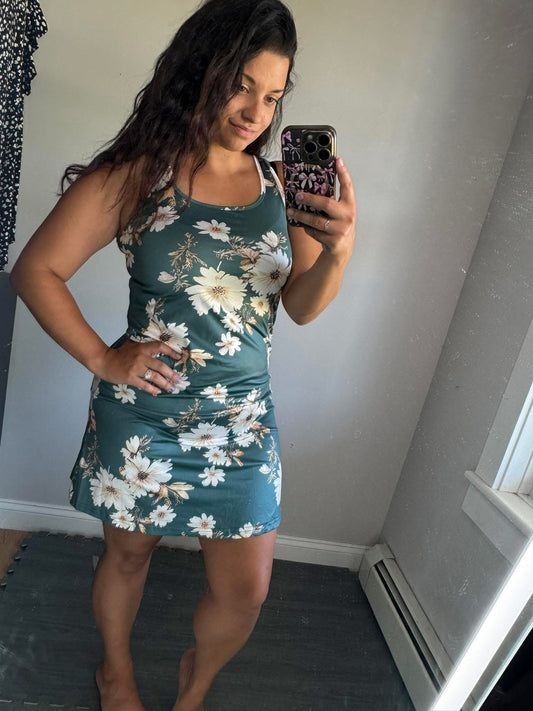 Green floral bodycon dress