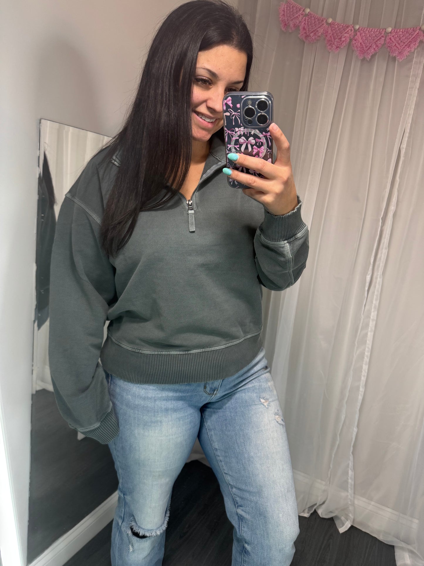 Washed jade 1/4 zip
