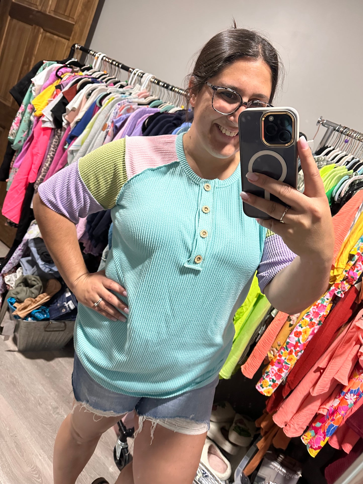 Bright Blue Color Block Sleeve Top