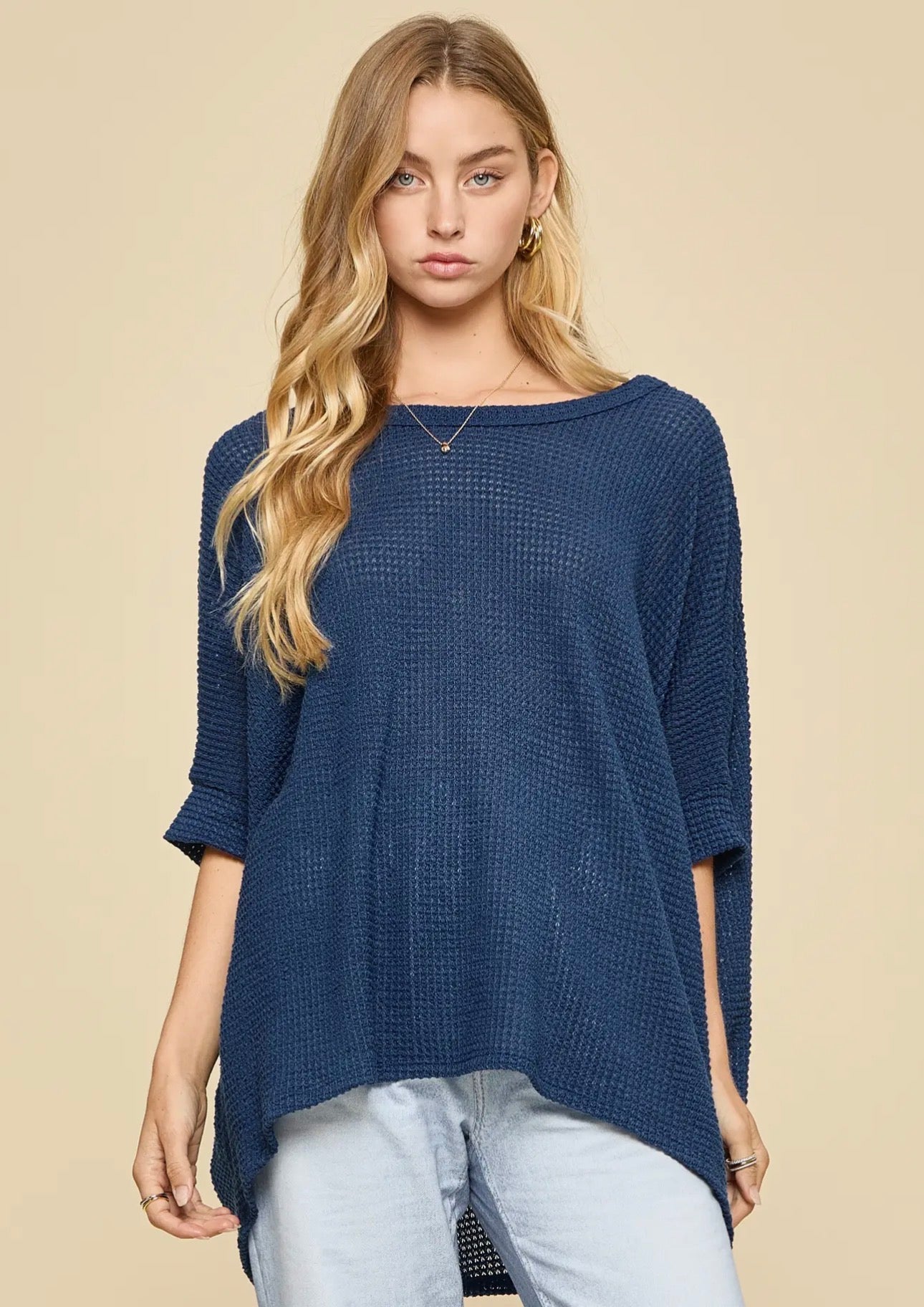 Navy Oversized Crochet Top
