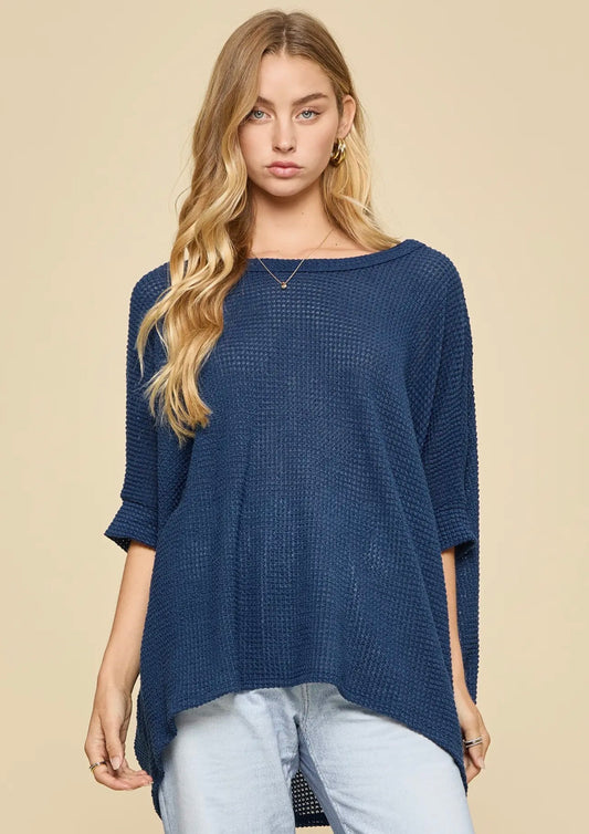Navy Oversized Crochet Top