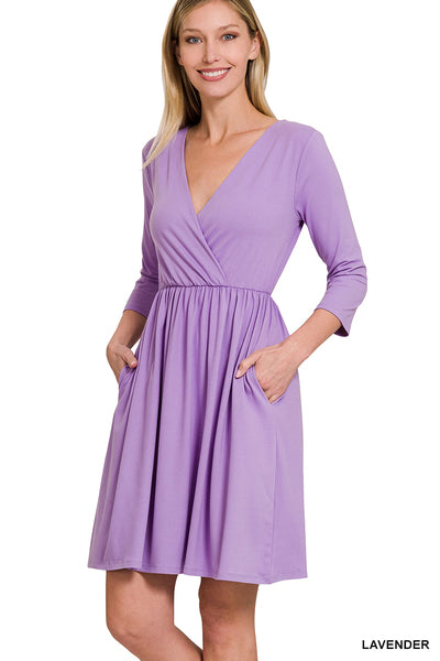 Lavender cross neck 3/4 sleeve dress
