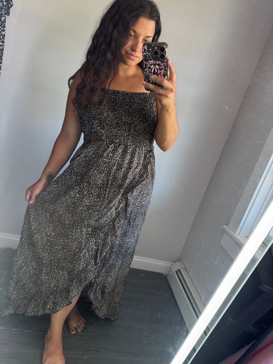 Black open back tulip hem dress
