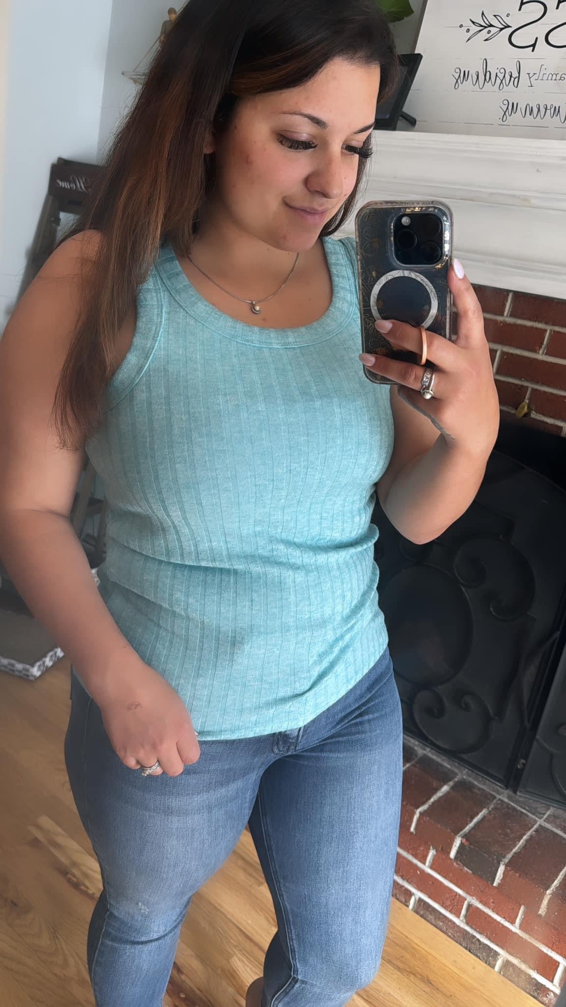 Teal ribbed tank (medium only)