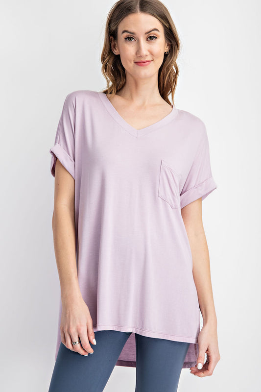 Lavender Rolled Sleeve Pocket Tee