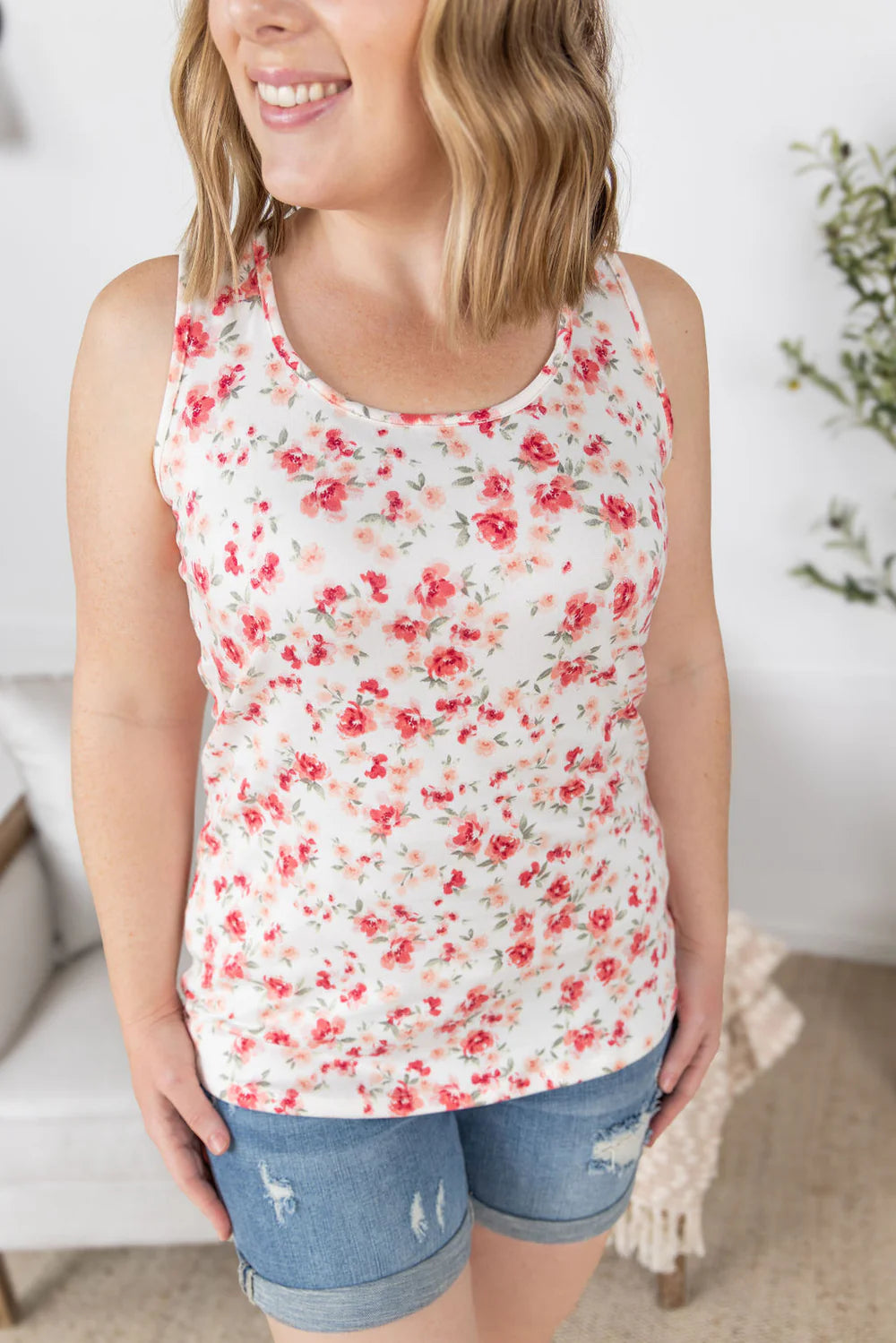 White Floral Luxe Tank