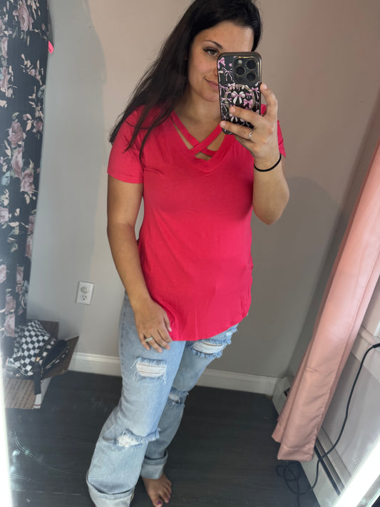 Rose cross neck tee