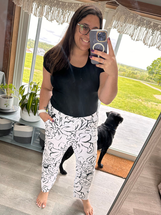 White Linen Floral Pants