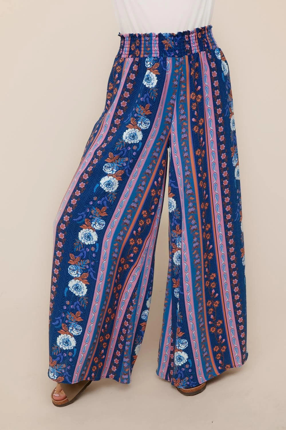 Floral Smocked Wide Leg Pants