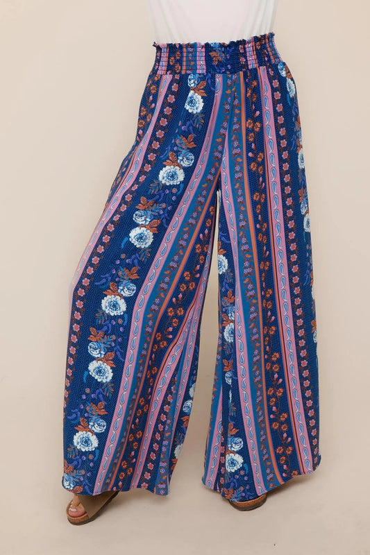 Floral Smocked Wide Leg Pants