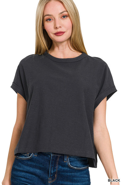 Black basic cropped tee