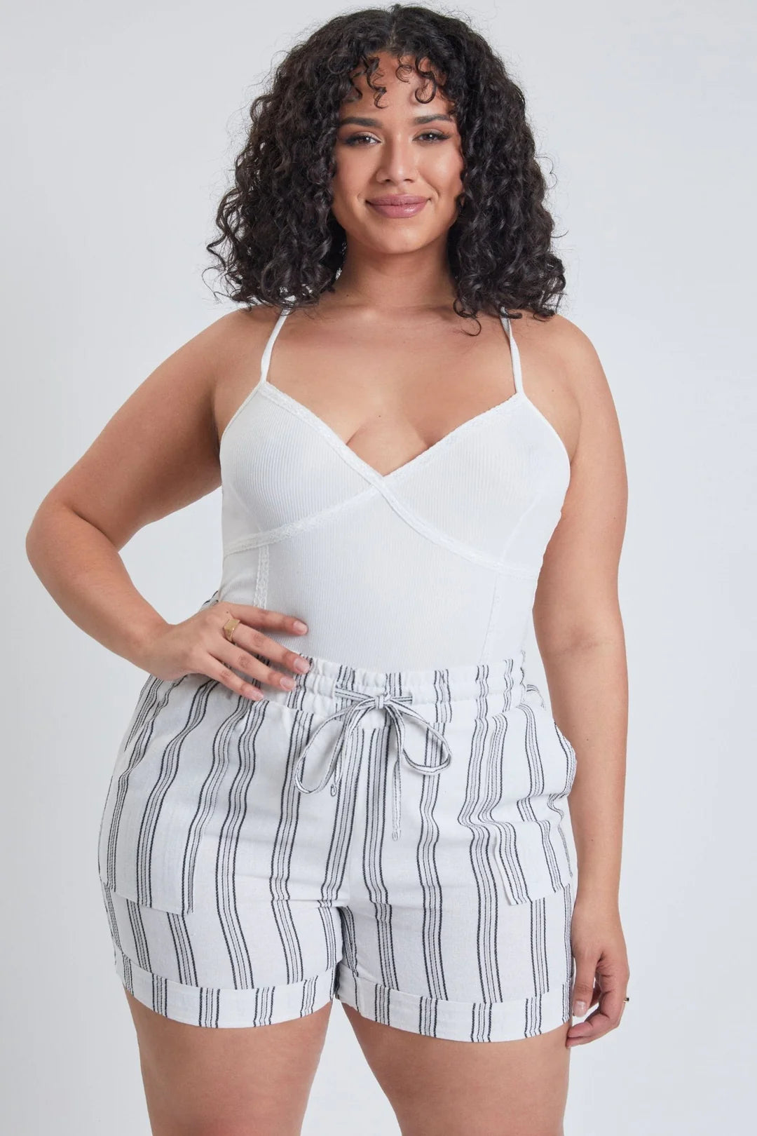 White Stripe Linen Shorts