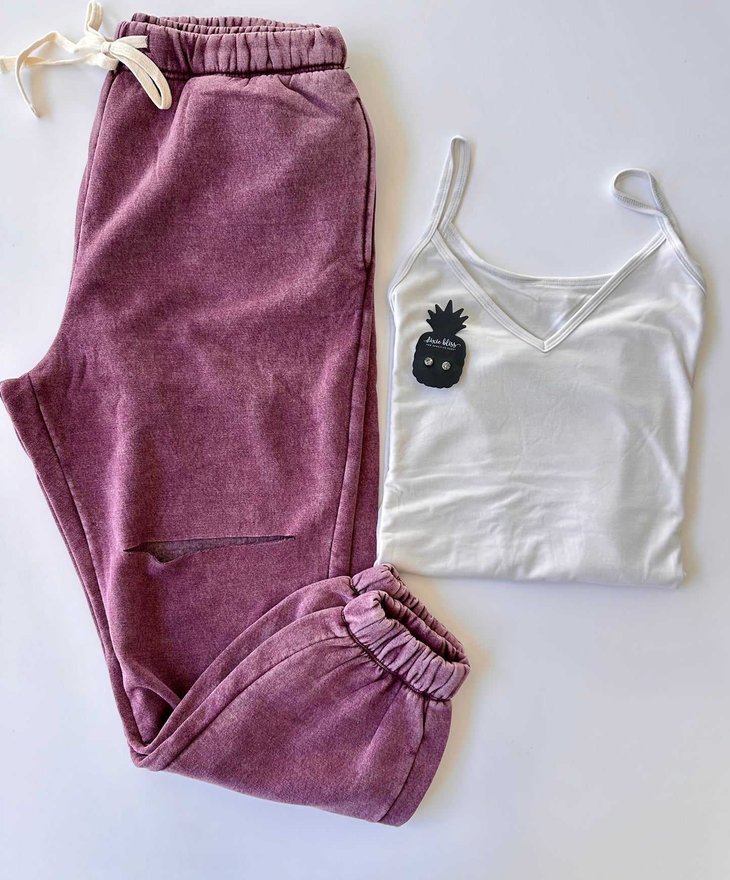 Dark Plum Distressed Sweatpant